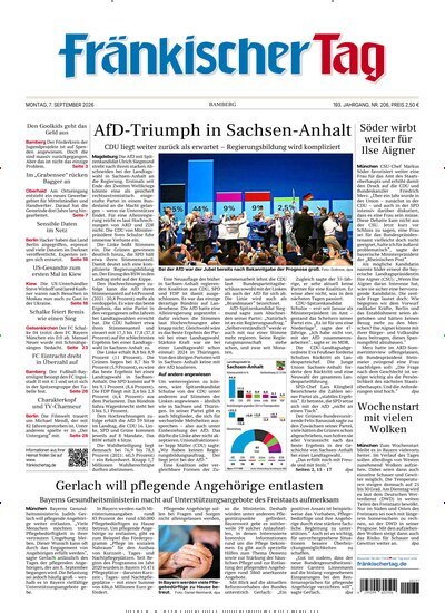 Titelbild der Ausgabe 206/2026 von Fränkischer Tag Bamberg. Diese Zeitschrift und viele weitere Zeitungsabos als Abo oder epaper bei United Kiosk online kaufen.
