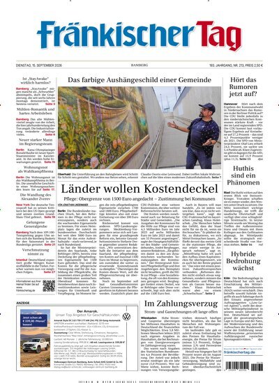 Titelbild der Ausgabe 213/2026 von Fränkischer Tag Bamberg. Diese Zeitschrift und viele weitere Zeitungsabos als Abo oder epaper bei United Kiosk online kaufen.