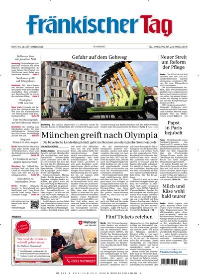 Titelbild der Ausgabe 224/2026 von Fränkischer Tag Bamberg. Diese Zeitschrift und viele weitere Zeitungsabos als Abo oder epaper bei United Kiosk online kaufen.