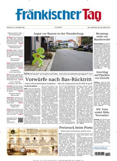 Titelbild der Ausgabe 236/2026 von Fränkischer Tag Bamberg. Diese Zeitschrift und viele weitere Zeitungsabos als Abo oder epaper bei United Kiosk online kaufen.
