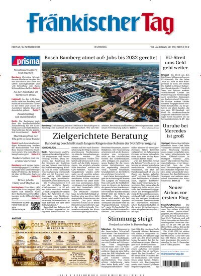 Titelbild der Ausgabe 239/2026 von Fränkischer Tag Bamberg. Diese Zeitschrift und viele weitere Zeitungsabos als Abo oder epaper bei United Kiosk online kaufen.