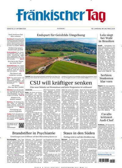 Titelbild der Ausgabe 248/2026 von Fränkischer Tag Bamberg. Diese Zeitschrift und viele weitere Zeitungsabos als Abo oder epaper bei United Kiosk online kaufen.