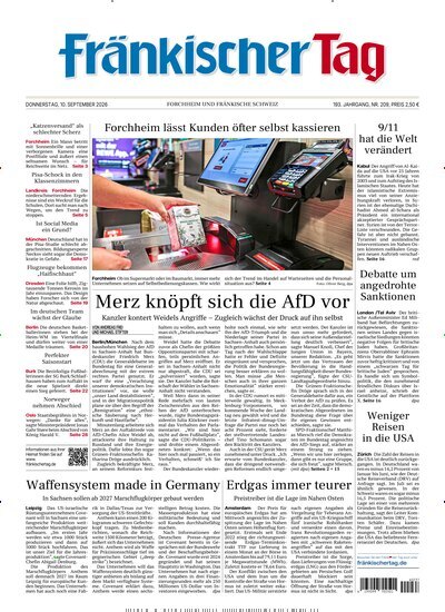 Titelbild der Ausgabe 209/2026 von Fränkischer Tag Forchheim. Diese Zeitschrift und viele weitere Zeitungsabos als Abo oder epaper bei United Kiosk online kaufen.