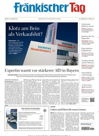 Titelbild der Ausgabe 214/2025 von Fränkischer Tag Forchheim. Diese Zeitschrift und viele weitere Zeitungsabos als Abo oder epaper bei United Kiosk online kaufen.