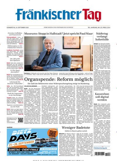 Titelbild der Ausgabe 221/2026 von Fränkischer Tag Forchheim. Diese Zeitschrift und viele weitere Zeitungsabos als Abo oder epaper bei United Kiosk online kaufen.