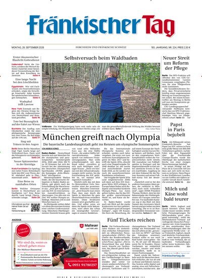 Titelbild der Ausgabe 224/2026 von Fränkischer Tag Forchheim. Diese Zeitschrift und viele weitere Zeitungsabos als Abo oder epaper bei United Kiosk online kaufen.