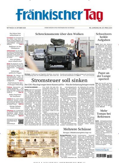 Titelbild der Ausgabe 237/2026 von Fränkischer Tag Forchheim. Diese Zeitschrift und viele weitere Zeitungsabos als Abo oder epaper bei United Kiosk online kaufen.