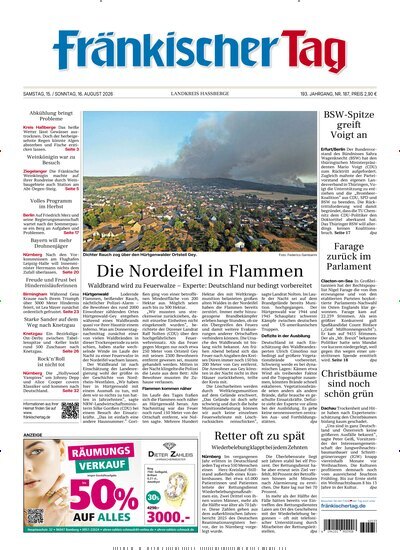 Titelbild der Ausgabe 187/2026 von Fränkischer Tag Haßberge. Diese Zeitschrift und viele weitere Zeitungsabos als Abo oder epaper bei United Kiosk online kaufen.