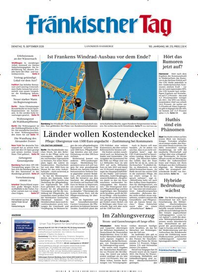 Titelbild der Ausgabe 213/2026 von Fränkischer Tag Haßberge. Diese Zeitschrift und viele weitere Zeitungsabos als Abo oder epaper bei United Kiosk online kaufen.