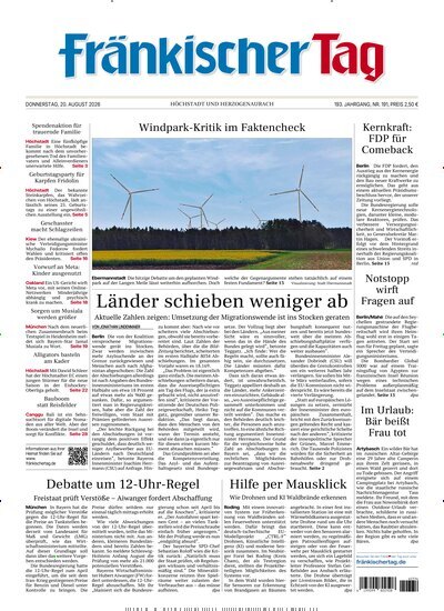 Titelbild der Ausgabe 191/2026 von Fränkischer Tag Höchstadt und Herzogenaurach. Diese Zeitschrift und viele weitere Zeitungsabos als Abo oder epaper bei United Kiosk online kaufen.