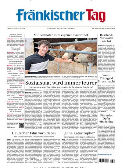 Titelbild der Ausgabe 195/2026 von Fränkischer Tag Höchstadt und Herzogenaurach. Diese Zeitschrift und viele weitere Zeitungsabos als Abo oder epaper bei United Kiosk online kaufen.