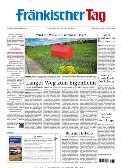Titelbild der Ausgabe 212/2026 von Fränkischer Tag Höchstadt und Herzogenaurach. Diese Zeitschrift und viele weitere Zeitungsabos als Abo oder epaper bei United Kiosk online kaufen.