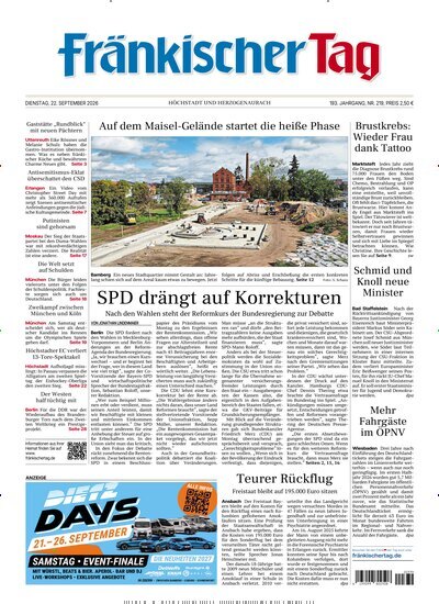 Titelbild der Ausgabe 219/2026 von Fränkischer Tag Höchstadt und Herzogenaurach. Diese Zeitschrift und viele weitere Zeitungsabos als Abo oder epaper bei United Kiosk online kaufen.