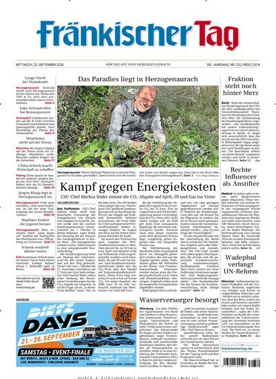 Titelbild der Ausgabe 220/2026 von Fränkischer Tag Höchstadt und Herzogenaurach. Diese Zeitschrift und viele weitere Zeitungsabos als Abo oder epaper bei United Kiosk online kaufen.