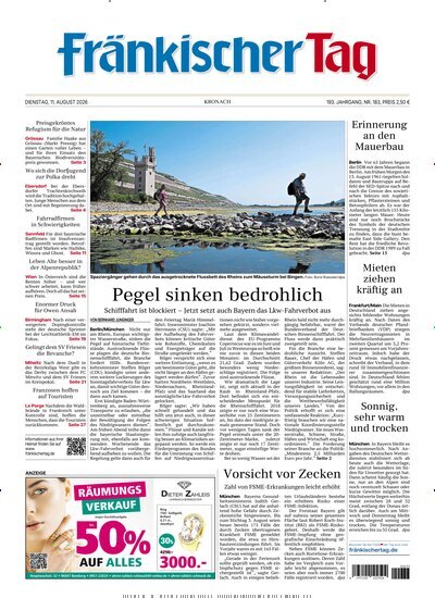 Titelbild der Ausgabe 183/2026 von Fränkischer Tag Kronach. Diese Zeitschrift und viele weitere Zeitungsabos als Abo oder epaper bei United Kiosk online kaufen.
