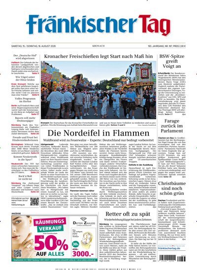 Titelbild der Ausgabe 187/2026 von Fränkischer Tag Kronach. Diese Zeitschrift und viele weitere Zeitungsabos als Abo oder epaper bei United Kiosk online kaufen.