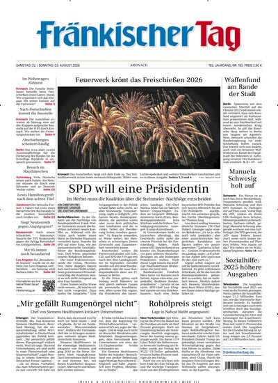 Titelbild der Ausgabe 193/2026 von Fränkischer Tag Kronach. Diese Zeitschrift und viele weitere Zeitungsabos als Abo oder epaper bei United Kiosk online kaufen.