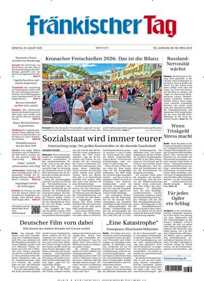 Titelbild der Ausgabe 195/2026 von Fränkischer Tag Kronach. Diese Zeitschrift und viele weitere Zeitungsabos als Abo oder epaper bei United Kiosk online kaufen.