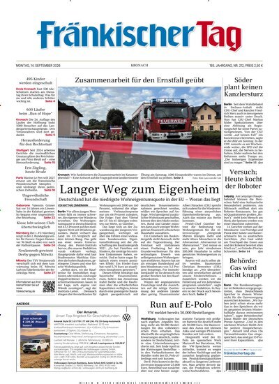 Titelbild der Ausgabe 212/2026 von Fränkischer Tag Kronach. Diese Zeitschrift und viele weitere Zeitungsabos als Abo oder epaper bei United Kiosk online kaufen.