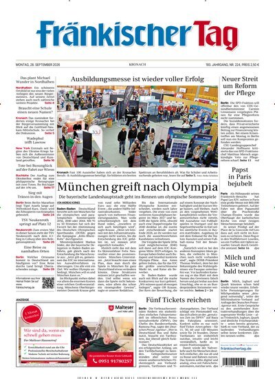 Titelbild der Ausgabe 224/2026 von Fränkischer Tag Kronach. Diese Zeitschrift und viele weitere Zeitungsabos als Abo oder epaper bei United Kiosk online kaufen.