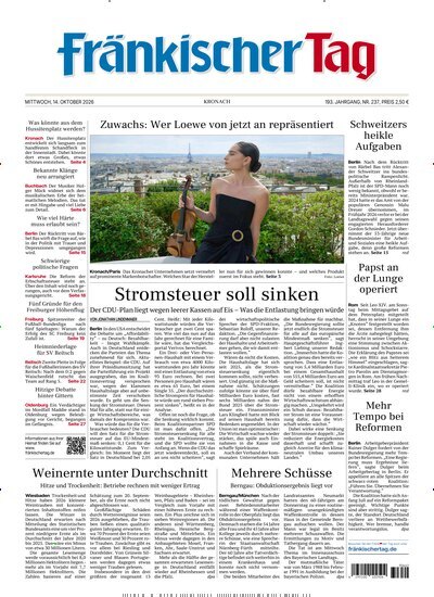 Titelbild der Ausgabe 237/2026 von Fränkischer Tag Kronach. Diese Zeitschrift und viele weitere Zeitungsabos als Abo oder epaper bei United Kiosk online kaufen.