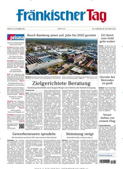 Titelbild der Ausgabe 239/2026 von Fränkischer Tag Kronach. Diese Zeitschrift und viele weitere Zeitungsabos als Abo oder epaper bei United Kiosk online kaufen.