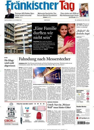 Fränkischer Tag Kronach - epaper aktuelles Titelbild Ausgabe 290/2018 Aktuelles Titelbild von Fränkischer Tag Kronach - epaper. Entdecken Sie jetzt die Ausgabe 290/2018. Lesen Sie gerne Zeitungsabos? Dann empfehlen wir Ihnen Fränkischer Tag Kronach - epaper als digitales Abo (eAbo) und Einzelheft zum sofort Loslesen oder als Geschenkabo zum Vorbestellen.