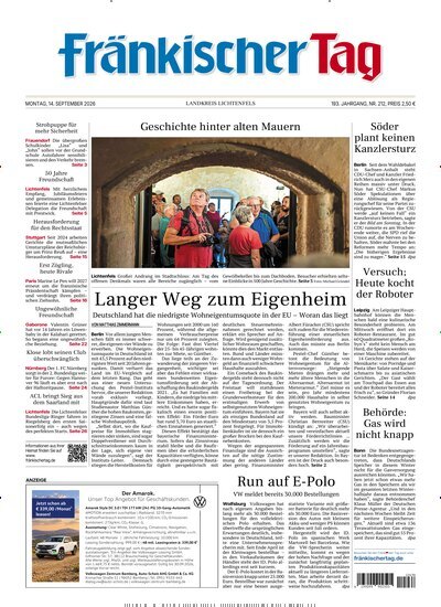 Titelbild der Ausgabe 212/2026 von Fränkischer Tag Landkreis Lichtenfels. Diese Zeitschrift und viele weitere Zeitungsabos als Abo oder epaper bei United Kiosk online kaufen.
