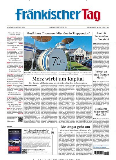 Titelbild der Ausgabe 242/2026 von Fr&auml;nkischer Tag Landkreis Lichtenfels. Diese Zeitschrift und viele weitere Zeitungsabos als Abo oder epaper bei United Kiosk online kaufen.