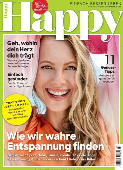 Titelbild der Ausgabe 3/2024 von Frau im Leben Happy. Diese Zeitschrift und viele weitere Frauenzeitschriften als Abo oder epaper bei United Kiosk online kaufen.