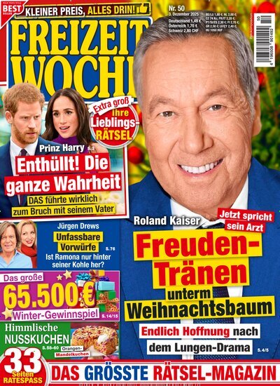 Titelbild der Ausgabe 50/2025 von Freizeitwoche. Diese Zeitschrift und viele weitere Frauenzeitschriften als Abo oder epaper bei United Kiosk online kaufen.