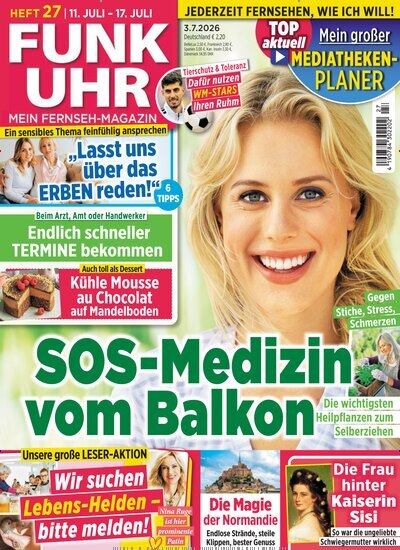 Titelbild der Ausgabe 27/2026 von Funk Uhr. Diese Zeitschrift und viele weitere Programmzeitschriften als Abo oder epaper bei United Kiosk online kaufen.