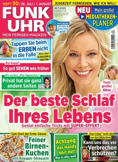 Titelbild der Ausgabe 30/2025 von Funk Uhr. Diese Zeitschrift und viele weitere Programmzeitschriften als Abo oder epaper bei United Kiosk online kaufen.
