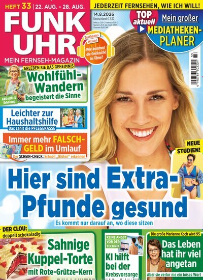 Titelbild der Ausgabe 33/2026 von Funk Uhr. Diese Zeitschrift und viele weitere Programmzeitschriften als Abo oder epaper bei United Kiosk online kaufen.