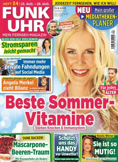 Titelbild der Ausgabe 34/2025 von Funk Uhr. Diese Zeitschrift und viele weitere Programmzeitschriften als Abo oder epaper bei United Kiosk online kaufen.