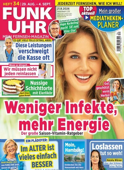 Titelbild der Ausgabe 34/2026 von Funk Uhr. Diese Zeitschrift und viele weitere Programmzeitschriften als Abo oder epaper bei United Kiosk online kaufen.