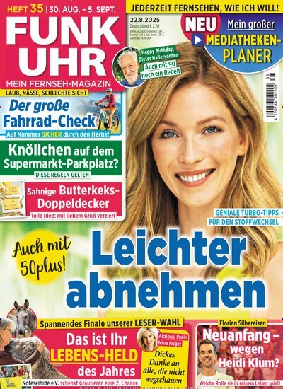 Titelbild der Ausgabe 35/2025 von Funk Uhr. Diese Zeitschrift und viele weitere Programmzeitschriften als Abo oder epaper bei United Kiosk online kaufen.