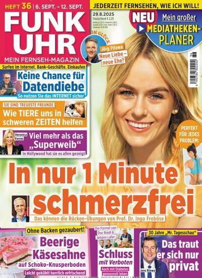 Titelbild der Ausgabe 36/2025 von Funk Uhr. Diese Zeitschrift und viele weitere Programmzeitschriften als Abo oder epaper bei United Kiosk online kaufen.