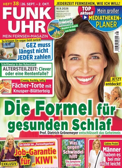 Titelbild der Ausgabe 38/2026 von Funk Uhr. Diese Zeitschrift und viele weitere Programmzeitschriften als Abo oder epaper bei United Kiosk online kaufen.