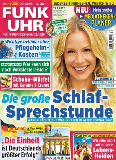 Titelbild der Ausgabe 39/2025 von Funk Uhr. Diese Zeitschrift und viele weitere Programmzeitschriften als Abo oder epaper bei United Kiosk online kaufen.