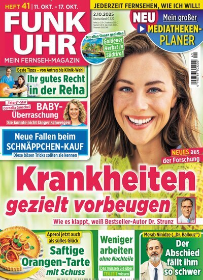 Titelbild der Ausgabe 41/2025 von Funk Uhr. Diese Zeitschrift und viele weitere Programmzeitschriften als Abo oder epaper bei United Kiosk online kaufen.
