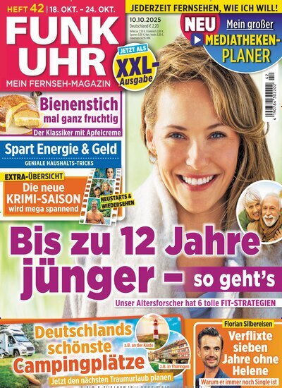 Titelbild der Ausgabe 42/2025 von Funk Uhr. Diese Zeitschrift und viele weitere Programmzeitschriften als Abo oder epaper bei United Kiosk online kaufen.