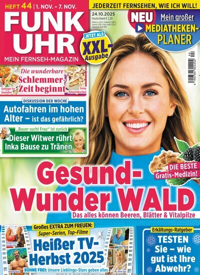 Titelbild der Ausgabe 44/2025 von Funk Uhr. Diese Zeitschrift und viele weitere Programmzeitschriften als Abo oder epaper bei United Kiosk online kaufen.