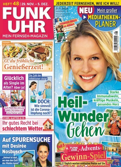 Titelbild der Ausgabe 48/2025 von Funk Uhr. Diese Zeitschrift und viele weitere Programmzeitschriften als Abo oder epaper bei United Kiosk online kaufen.