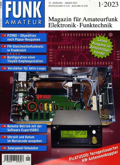 Titelbild der Ausgabe 1/2023 von Funkamateur. Diese Zeitschrift und viele weitere Audiomagazine, Filmmagazine und Fotozeitschriften als Abo oder epaper bei United Kiosk online kaufen.