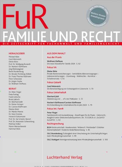 Titelbild der Ausgabe 9/2024 von FuR - Familie und Recht. Diese Zeitschrift und viele weitere Jurazeitschriften und Zeitschriften für Verwaltung als Abo oder epaper bei United Kiosk online kaufen.