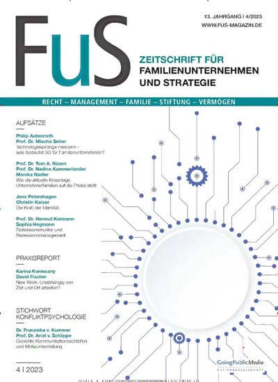 Titelbild der Ausgabe 5/2023 von FuS Zeitschrift für Familienunternehmen und Strategie. Diese Zeitschrift und viele weitere Businessmagazine als Abo oder epaper bei United Kiosk online kaufen.