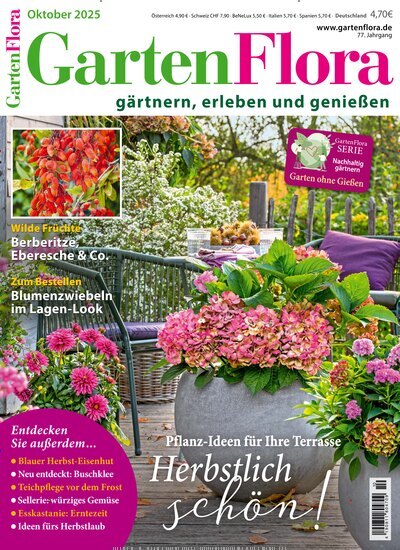 Titelbild der Ausgabe 10/2025 von GartenFlora. Diese Zeitschrift und viele weitere Gartenzeitschriften und Wohnzeitschriften als Abo oder epaper bei United Kiosk online kaufen.
