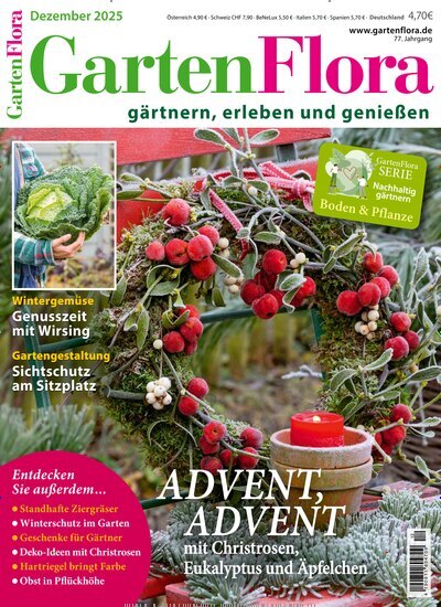 Titelbild der Ausgabe 12/2025 von GartenFlora. Diese Zeitschrift und viele weitere Gartenzeitschriften und Wohnzeitschriften als Abo oder epaper bei United Kiosk online kaufen.