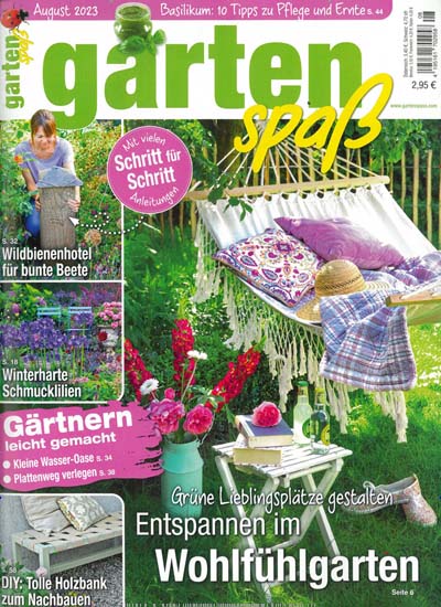 Titelbild der Ausgabe 8/2023 von Gartenspaß - Das junge Praxis-Magazin. Diese Zeitschrift und viele weitere Gartenzeitschriften und Wohnzeitschriften als Abo oder epaper bei United Kiosk online kaufen.